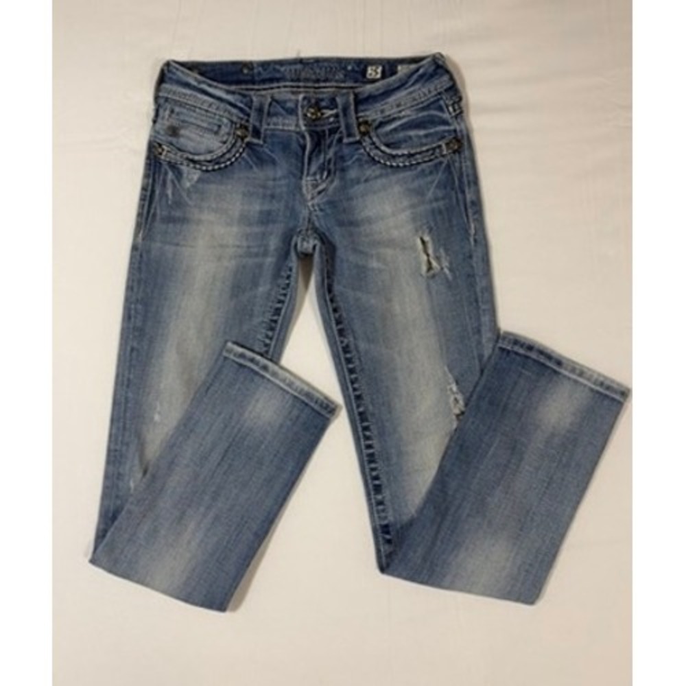 Vintage Y2K Miss Me Low-Rise Cropped Jeans Distressed Rhinestone  Waist 25